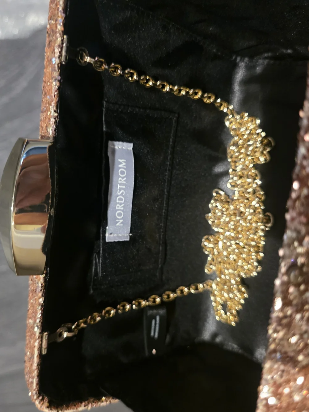 Nordstrom Glitter Ombre Rose GOLD Sparkle Clutch With Gold Strap